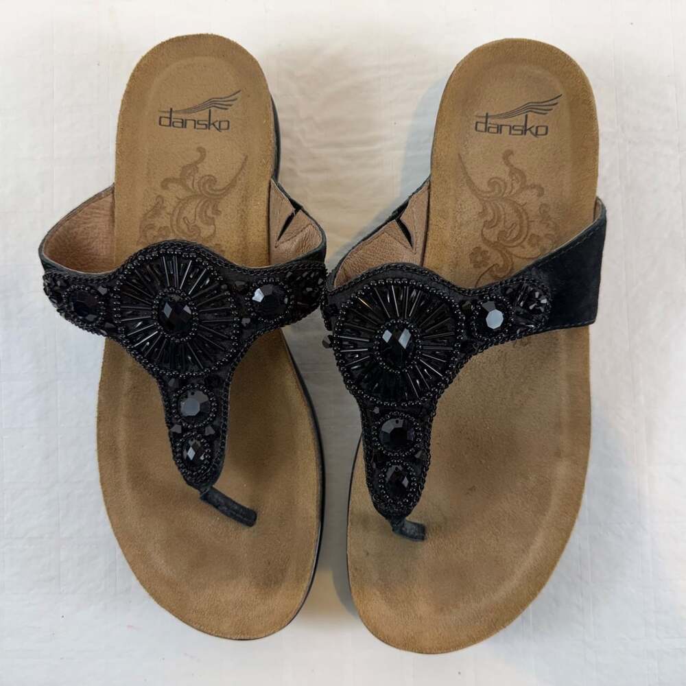Dansko Pamela beaded thong sandals black leather bejeweled size 37 US 6.5 summer